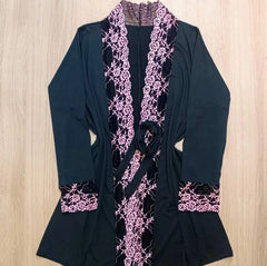 Kit Roupão sexy e Camisola Sensual Azul marinho em Poliamida com Renda