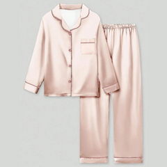 Pijama Longo e Quentinho Rose com detalhes em Cetim