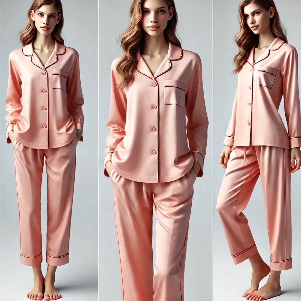 Pijama Longo e Quentinho Rose com detalhes em Cetim