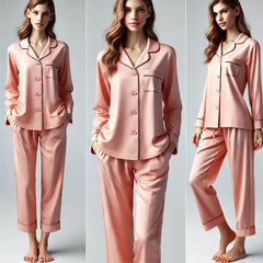 Pijama Longo e Quentinho Rose com detalhes em Cetim